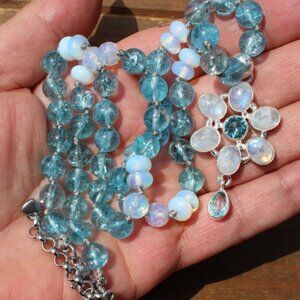 Light Blue Gemstone Necklace with Sterling Flower Pendant